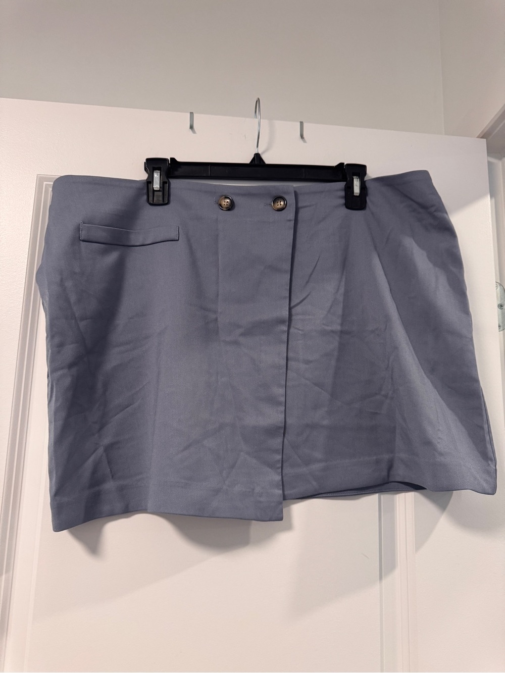 Plus Size Light Blue Mini Skirt with Front Button Detail
